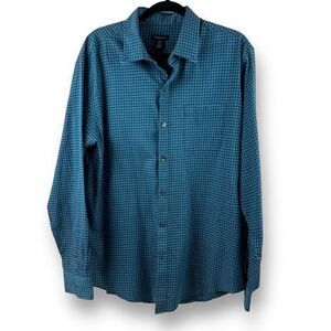 Van Heusen Men’s Size L Long Sleeve Button Up Blue Checker Plaid‎